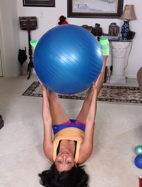 CiCi Jones works out on her yoga ball