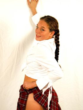 Pigtailed & freckled cutie Ashley Gracie flashes hot ass in schoolgirl outfit