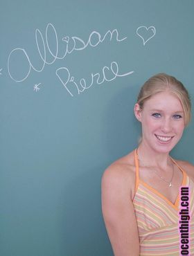 Slim blonde teen Allison Pierce pulls up her skirt to tease her teacher