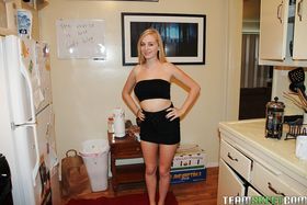 Teenage blonde Stacie Jaxxx slowly uncovering her fuckable curves