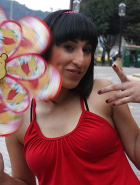 Latina slut Isabel Torvos demonstrating her goods and fingering her pussy
