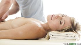 Sexy blonde teen Luna enjoys a massage before doing anal sex