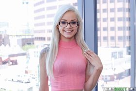Glasses adorned teen first timer Elsa Dream reveals phat ass and tiny tits