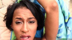 Barely legal black girl Jazzy Jamison taking cumshot on face for money