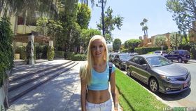 Slutty teen Halle Von picked up for car seat blowjob & shaved pussy fucking