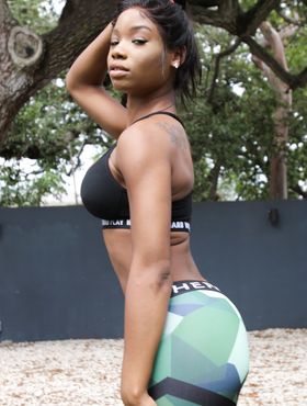 Ebony hottie Mya Mays gets all sweaty while working out outdoors