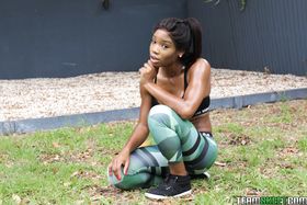 Ebony hottie Mya Mays gets all sweaty while working out outdoors