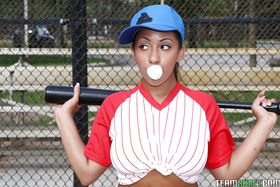 Busty Latina babe Priya Price shows off thong adorned ass in sports uniform