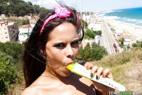 Gala Brown shows off her blowjob skills on this sweet yellow ice cream