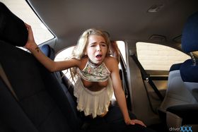 Young blonde Alina West gets banged hard from behind in her BF's car