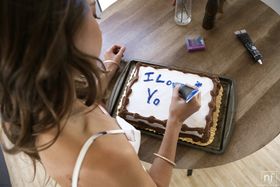 Petite teen girl Riley Reid gives her guy cake and a fuck for his birthday