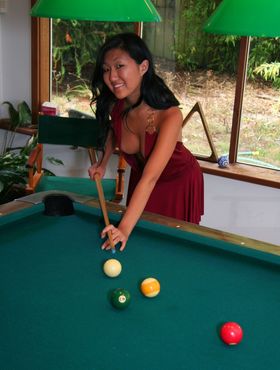 Oriental woman Soo doesn't know how to play pool but she knows how to strip