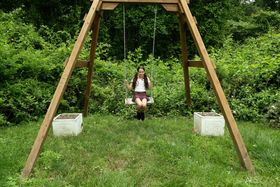 Amateur teen Freya Von Doom pegs her twat and takes a piss on a swingset