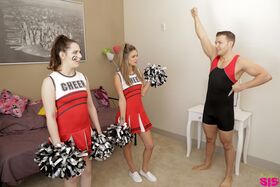 Teen cheerleaders Ember Stone and Ms Faris ride their cheerleading coach