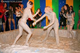 Stupendous fully clothed chicks are into messy mud wrestling