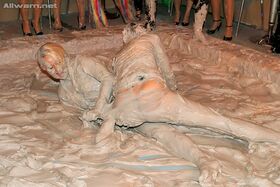 Salacious european gals are into messy mud wrestling action