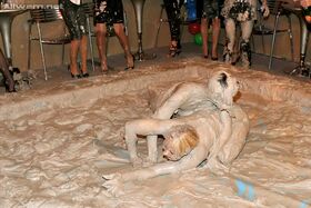 Salacious european gals are into messy mud wrestling action