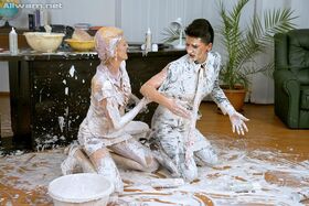 Fetish gal Celine Noiret has a messy foodplay fun with her female friend