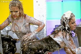 Ravishing fully clothed european fetish gals are into messy foodplay