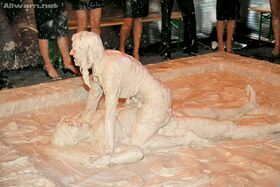 Salacious european fetish ladies enjoy a messy mud wrestling