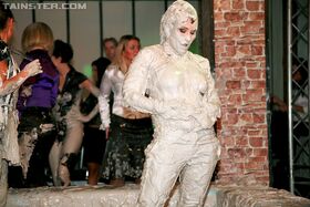 Fully clothed european fashionistas are into wild mud catfight