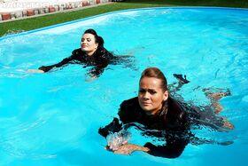 Gina Killmer & Tatiana Milovani are into kinky fully clothed pool party