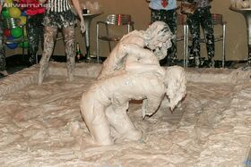 Kinky european fetish ladies having some messy mud wrestling fun