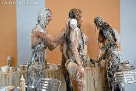 European fetish babe Leony Aprill is into messy foodplay with her friends