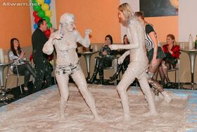 Lecherous european hotties have some messy mud wrestling fun