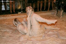 Tempting european gals make some messy fully clothed catfight action