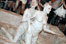 Raunchy european gals making some messy catfight action in mud