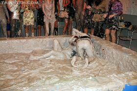 Adorable european gals are into massy catfight in the mud