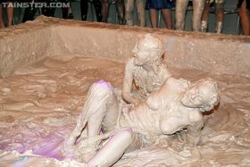 Adorable european gals are into massy catfight in the mud