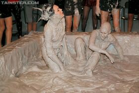 Seductive european fashionistas are into messy mud wrestling