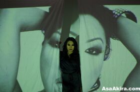 Hot Asian model Asa Akira touts her firm breasts during solo action