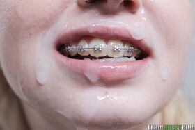 Blonde teen girlfriend Lexi Lore gets her braces blasted in thick cum facial