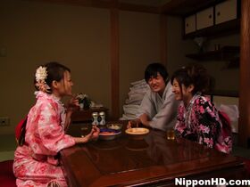 Japanese geisha gets fucked while her girlfriend is asleep