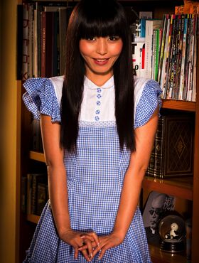 Japanese pornstar Marica looks innocent at the library