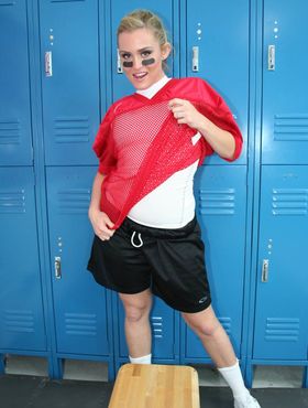 Cute football bitch Ruby Ryder strips her uniform and shows her lovely body