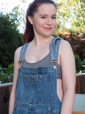 AllOver30 - Annabelle Lee takes off her overalls and flashes those perky breasts