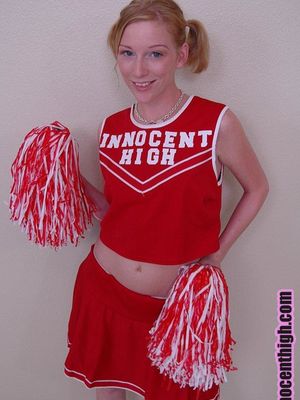Innocent High - Pigtailed cheerleader Alexa Lynn flashes tiny natural tits and panties