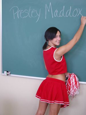 Innocent High - Brunette cheerleader Presley Maddox shows her natural tits at school