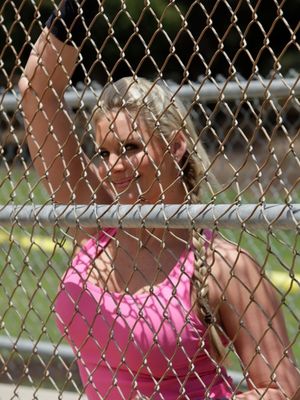 The Real Workout - Pigtailed ball player Phoenix Marie exposes round big tits on the diamond
