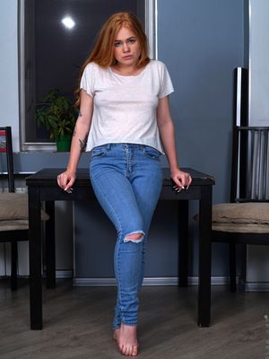 Nubiles - Hot redhead Samanta Simpson peels off ripped jeans on her way to posing naked
