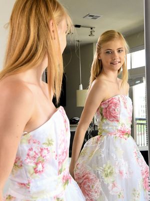 Nubiles - Young blonde girl Hannah Hays bangs her suction dildo in a mirror