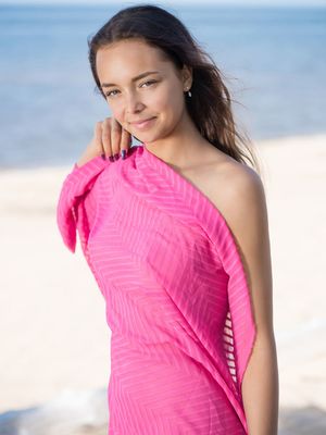 Errotica Archives - Sweet teen Slava A frees tan lined body from pink wrap on a beach