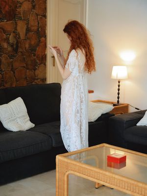 Eternal Desire - Natural redhead Adel C fingers her pink pussy in white robe