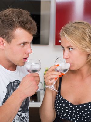 Sex Art - Young blonde girl Casey and her guy fuck after a glass of white wine
