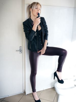The Life Erotic - Blonde teen Kate Fresh pull down skintight pants to masturbate on toilet