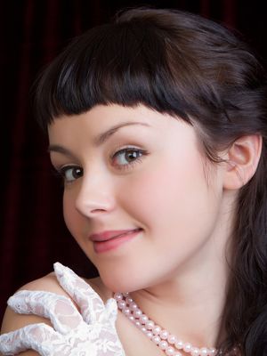 Rylsky Art - Elegant brunette Mireille wears white gloves and pearls while masturbating